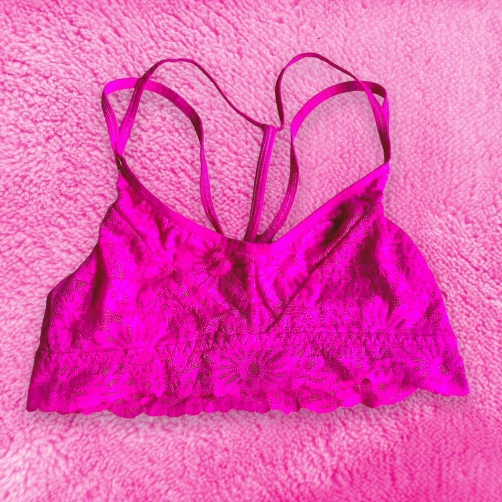 PINK Fuchsia Pink Strappy Lace Bralette